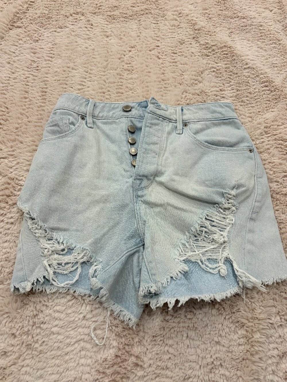 Good American Bombshell Distressed Cutoff Denim Shorts Button Fly 00/24 - Picture 1 of 3